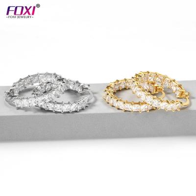 China Hiphop Foxi Jewelry Hot New Arrival Iced Out Silver Zircon Circle Stud Earrings For Women for sale