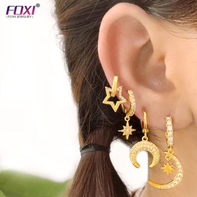 China TRENDY Foxi Jewelry Factory Sale Initial Earrings 18k Gold Plated Brass Letter Alphabet Rainbow CZ Ear Stud Women for sale