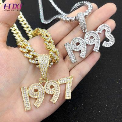 China CLASSIC 1990 to foxi jewelry wholesale stone hiphop number square 1999 birth year necklace for men 2021 for sale