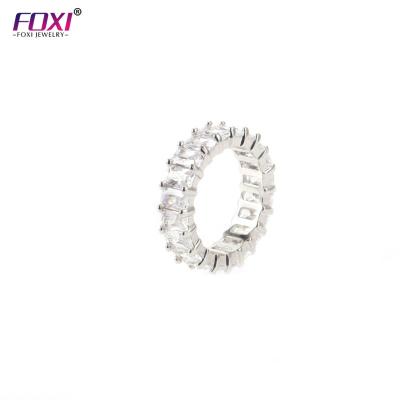 China R058 Foxi CLASSIC Jewelry Fashion Accessories Bling Ice Out Rectangle Silver Plated Clear CZ Finger Women Stackable Rings 2020 for sale