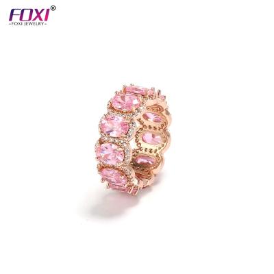 China R978 CLASSIC Foxi Bling Iced Out Jewelry Rose Gold Plated Oval Pink CZ Diamond Blooming Stackable Women Rings for sale