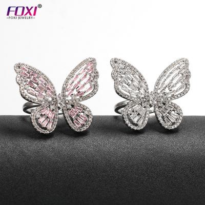 China FASHIONABLE Rose Gold CZ Diamond Butterfly Ring Guangxi Foxi Jewelry for sale