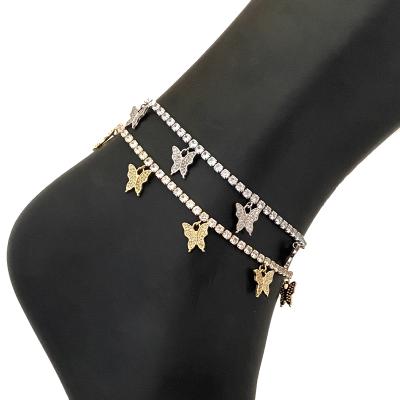 China Outlet CLASSIC Iced Out Butterfly Tennis Chain Bracelets For Women With Silver Plated Brass Cubic Zirconia Anklets Jewelry for sale