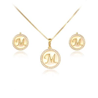 China Elegant Alphabet Initial Necklaces Letter Jewelry Fashion Necklace Pendant Earrings Set for sale