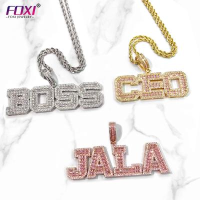 China Outlet CLASSIC Iced Out Initials Gold Silver Bling Zirconia Custom Name Personalized Chain Necklace 2021 For Women for sale