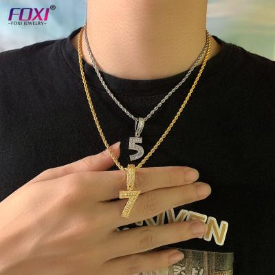 China 2021 Big Sale Hiphop CZ Tennis Chain Iced Out Diamond Number Pendant Necklace for sale