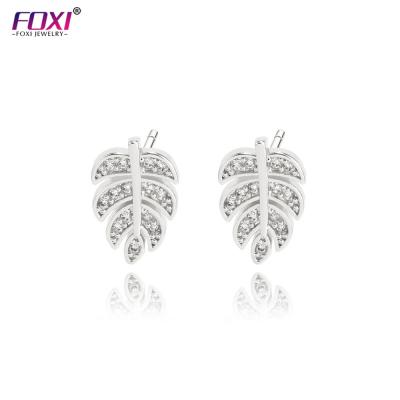 China Trendy Jewelry Zircon Fashion Small CZ Leaf Stud Earring For Women Girls for sale