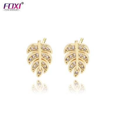 China Trendy Jewelry Zircon Fashion Small CZ Leaf Stud Earring For Women Girls for sale