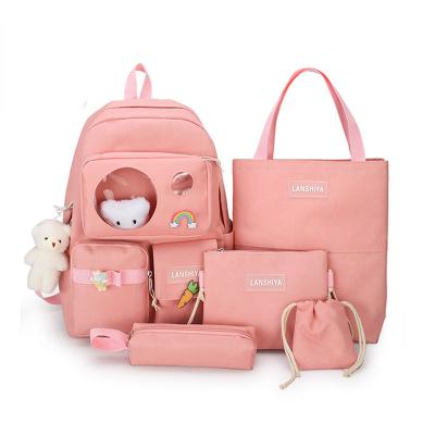 China Waterproof 5 Piece Set Girl Backpack Student School Bag College Girl Backpack Girls Schoolbags for sale