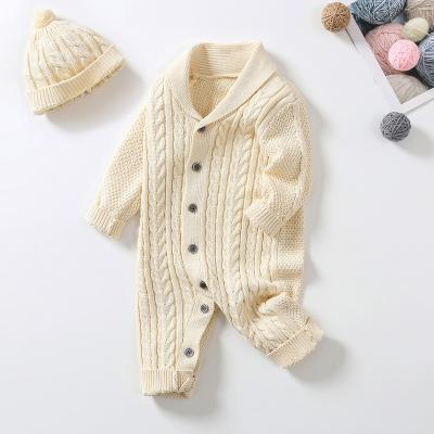 China 100% Cotton Baby Rompers Knitted Baby Rompers Girl Long Sleeves Overalls Clothes With Hat Autumn Winter Newborn Baby Rompers Warm Set for sale