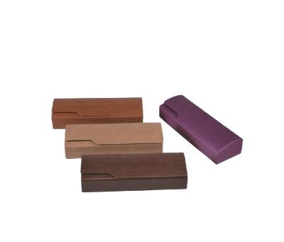 China Glass Storage PU Grain Show Sun Glass Handmade Leather Wooden Case for sale