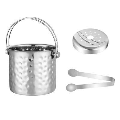 China 14CM Small Viable Design Metal Stainless Steel High Quality Hammered Wine Beer Ice Buckets With Strainer for sale