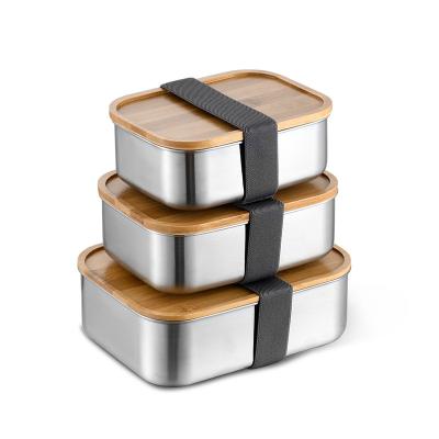 China 800ml 18/8 Stainless Steel Bento Box Lid Food Container 304 Stainless Steel Eco-friendly Leakproof Bamboo Lunch Box for sale