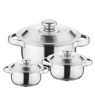 China Sustainable New Design 3Pcs Stainless Steel Cookware Set Cheap Price Promotional Casserole Set Cooking Pot With Handles for sale