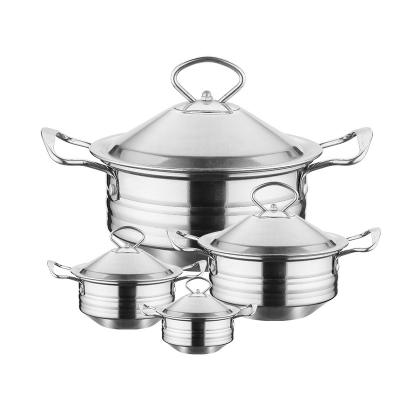 China Sustainable New Design 4 Pcs Stainless Steel Cookware Set Cheap Price Promotional Casserole Set Cooking Pot With Handles for sale