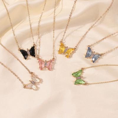 China Wholesale Fashion Colorful Butterfly Crystal Butterfly Necklace Women Tasty Necklace for sale