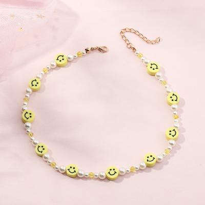 China Wholesale White Pearl Necklace Smile Face Cartoon Fashion Pearl Jewelry Baroque Necklace For Girls for sale