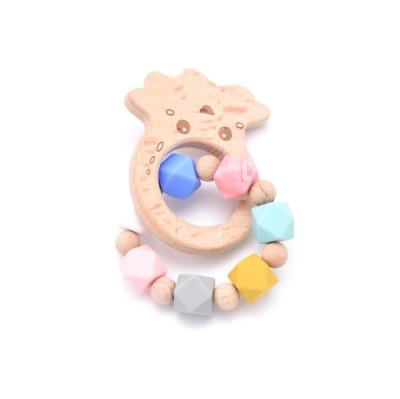 China 2022 New Safe BPA Free Silicone Beads Food Grade Wooden Silicone Teething Toy Baby Teether Toys for sale