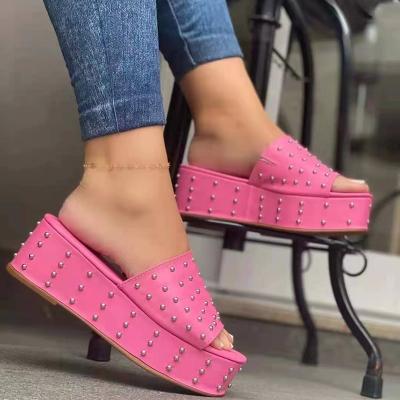 China 2022 Fashion Trend Women's Slippers Leather Trim Thick Bottom Female Indoor Wedges Zapato Mujer Summer Outdoor Fashion Platform Ladies Shoes for sale