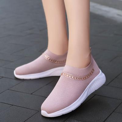 China Mujer 2021 Plus Size 43 Zapatos Sock Shoe Ladies Mesh Casual Female Slip On Crystal Woman Sneakers Fashion Trend Women Loafer Flat Women for sale