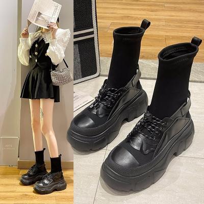 China Feminine women breathable black boots shoes stretch fabric ankle boots for women luxury shoes 2021ladies fashion booties woman for sale