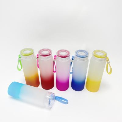 China Drinkware Matte Glass Color Bottom 17oz 500ml Shade Frosted Gradient Sublimation Water Bottle With Screw Lid And Portable Stocked for sale