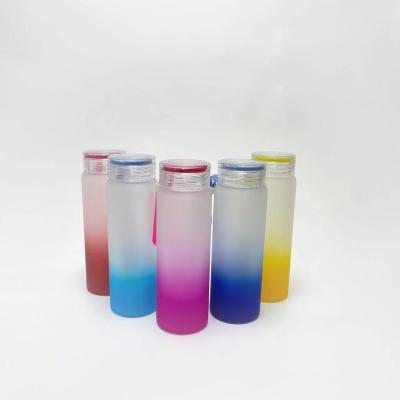 China DIY stocked frosted 17oz 500ml color bottom flow drinkware shade gradient blank sublimation glass bottle with handle for sale