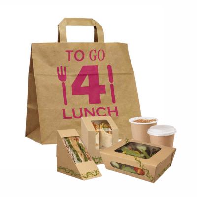 China Custom Printed Cheap Carryout Food Coffee Packaging Plain Paper White /Brown Kraft Bag With Handle for sale