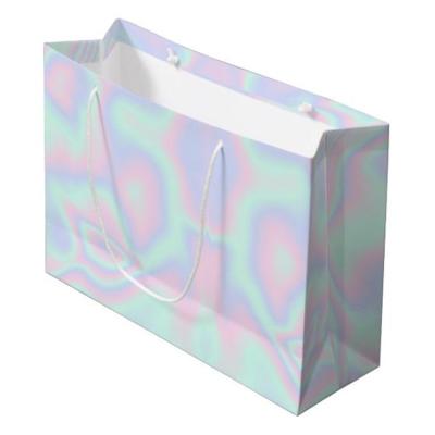 China Custom Logo Printed Party Favors Wedding Holographic Foil Gift Paper Gift Bags With Handle for sale