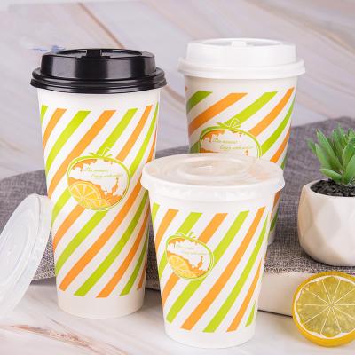 China High quality disposable paper milk tea coffee juice drinking thick double PE party drink packaging cups 400ml for sale