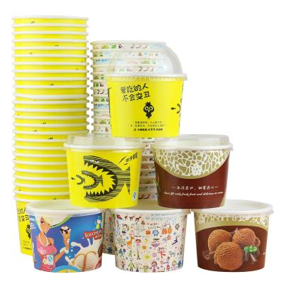 China Disposable ice cream paper bowl thickening 300ml cartoon big salad fried yogurt bowl soup food paper cup with lid for sale