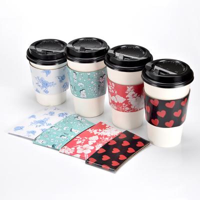 China Anti-scalding thick paper disposable coffee hot drink packaging cups with insulation kraft paper sleeve and covers for sale