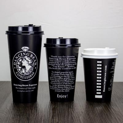 China black disposable coffee cup party BBQ birthday afternoon tea favor creative hot drink paper cup with lid for sale