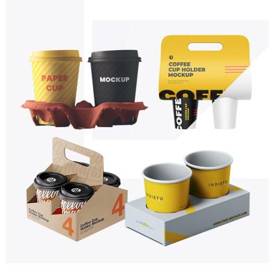 China 7oz 8oz 16oz 22oz warm coffee packaging takeaway kraft paper holder paper cup with lid cover and handle for sale