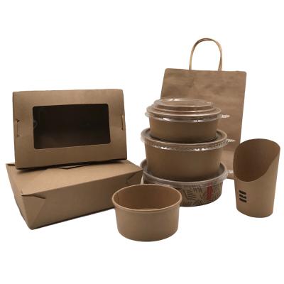 中国 custom takeaway packaging disposable fast food box round soup bucket fruit salad paper bowl with lid 販売のため