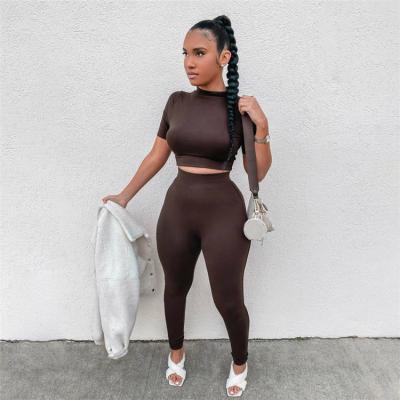 China Wholesale Breathable 2021 Summer Women Jogger Suits Set Sweatpants Set Solid Color Workout Jogger Set Women for sale