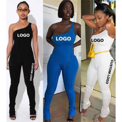 China 2021 new style hot free shipping off shoulder simple one-piece pants women breathable overalls blue and black for sale