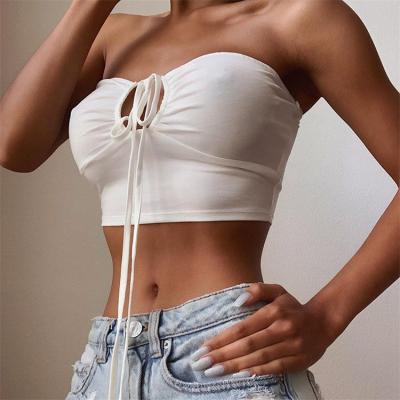 China Sexy Outer Top Women 2022 Breathable Drawstring Neck Hollow Out Suspender Vest Summer Two Piece Y2k Womens Clothing Traf Crop Tops for sale