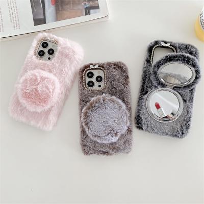 China Mirror Fur Shockproof Phone Cases For iPhone 13 Pro XS XR Mini Max Cute Warm Furry Fluffy Cases X12 Cover for sale