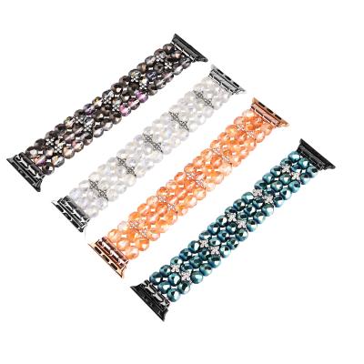 China Unique Crystal Pearl Bracelet Strap Straps For Apple Watch 6 Se 5 4 3 2 1 Jewelry Smart Watch Band for sale