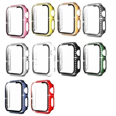 China Shockproof Bling Diamond Protective Case For Iwatch 5 PC 6 Shockproof Hard Cover With Screen Glass Protector For Apple Watch Series 4 3 2 for sale