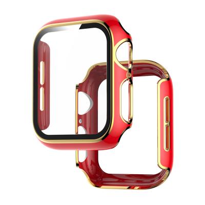 China Shockproof Tempered Glass Full Page Plastic Cases For Apple Watch 6 Se 5 4 3 2 Glossy Plate Frame Bumper Watch Case for sale