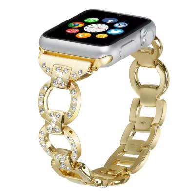 China Unique Bling Watch Strap For iWatch Series 6 5 4 3 2 1 Diamond Rhinestone Stainless Steel Metal Strap Watch Band for sale