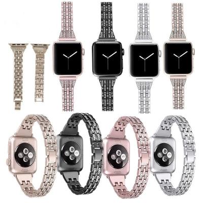 China Unique Diamond Rhinestone Metal Jewelry Wristband Strap For Apple Watch Series 6 Slim Watch Band 5 4 3 Bling for sale