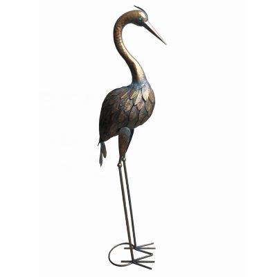 China Eco-friendly Antique Bronze Metal Garden Crane Sculpture Standing Crane Statue For Garden Ornaments for sale