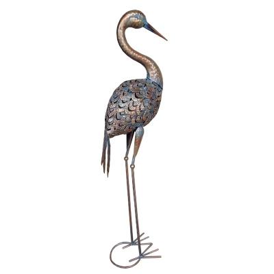 China Eco-friendly Antique Bronze Metal Garden Crane Sculpture Standing Crane Statue For Garden Ornament for sale