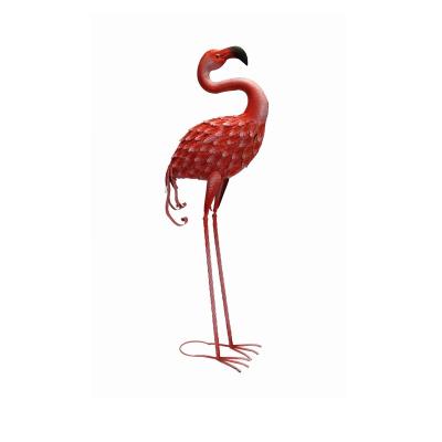 China Eco-friendly Outdoor Iron Flamingo Yard Lawn Garden Decoration Pink Metal Flamingo Statue for sale