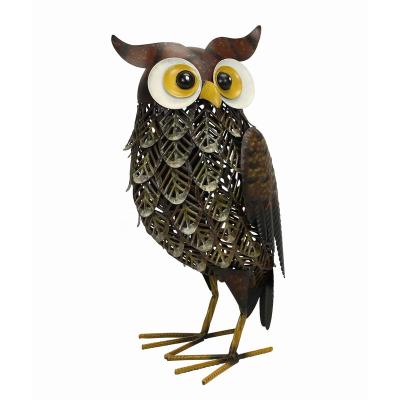 China Eco-friendly Garden Ornament Garden Bird Decor Metal Art Metal Owl Animal Sculpture for sale