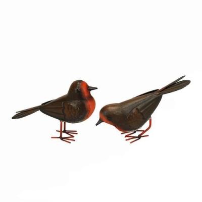 China Eco-friendly Small Metal Bird Figurine Garden Decor Metal Robin Bird Ornament for sale