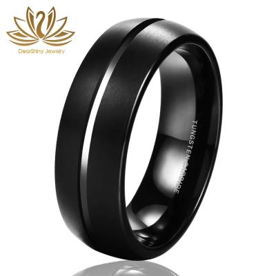 China Tungsten Wedding Rings Grooved Tungsten Wedding Rings Black Tire Brushed Ring Classic 8mm Size 4-14 Domed Grooved Rings for sale